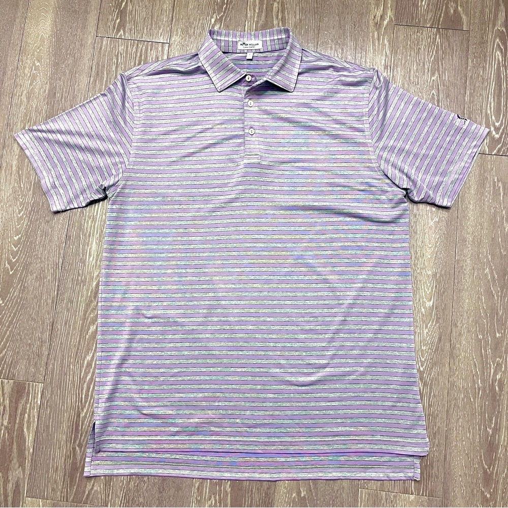 Peter Millar Polo Shirt Mens Large Purple Gray Summer Comfort Golf Stretch Adult